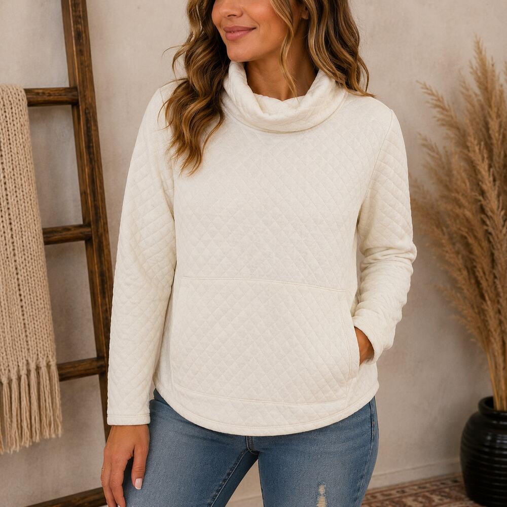 RBX Quilted Turtleneck Ivory Sweater Size Small